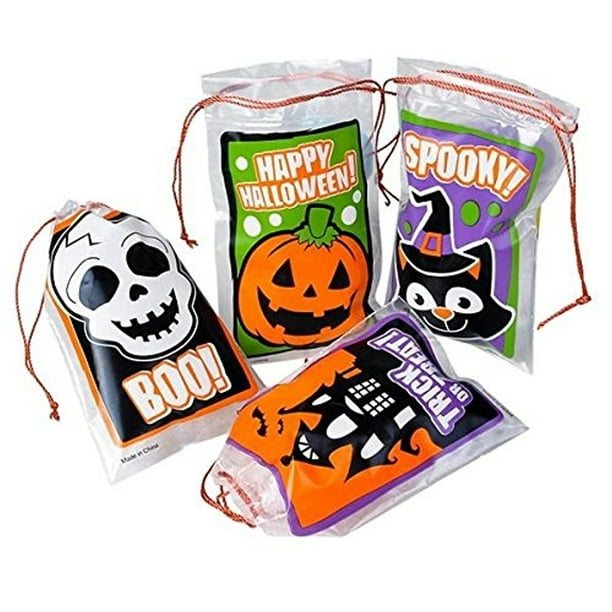 Pack of 4 Colo-Go Halloween Christmas Candy Bags Christmas Stocking Drawstring Kids Trick Treat Bags 